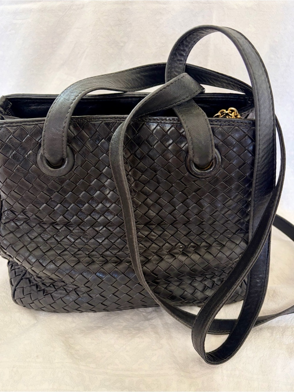 Cosci Italian vintage Woven Black Leather Bag